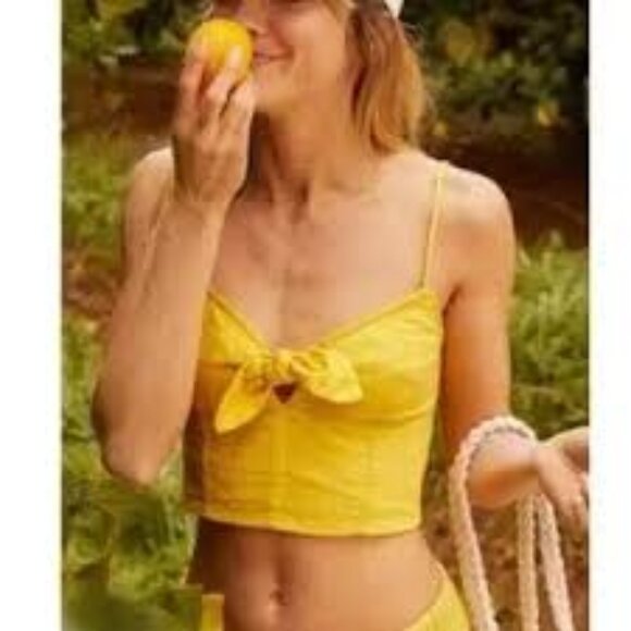 Aerie NWT Sunfllower Yellow Tie Front Crop Top cottagecore coquette - Picture 1 of 5